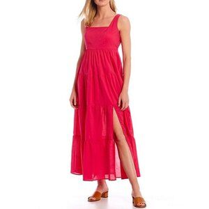 Calvin Klein Sleeveless Maxi Dress Size 2 Square Neck Cotton Tiered Pink New